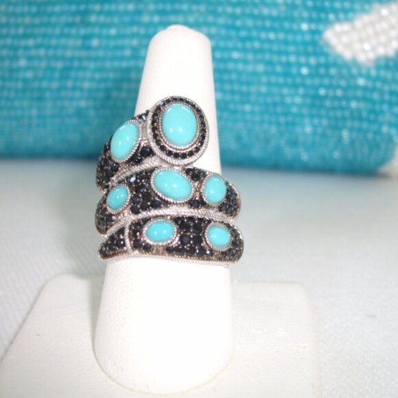 Judith Ripka Pave Black Spinel and Turquoise Ring size 8 NEW - Picture 4 of 4